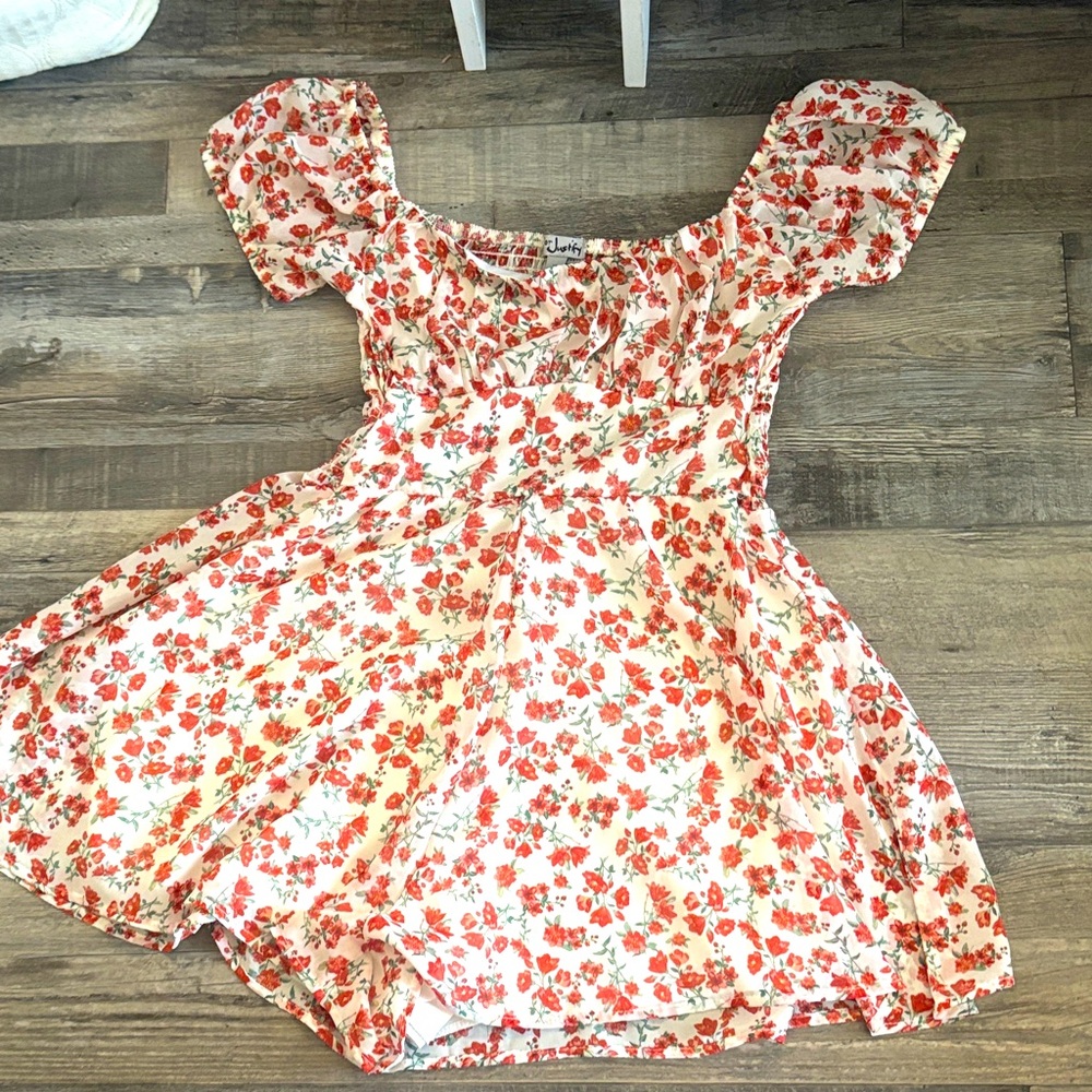 J for Justify Red and White Floral Kids Dress
